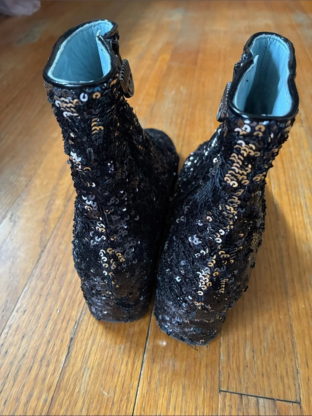 Chiara Ferragni Black Sequin Ankle Boots S39 US 8.5